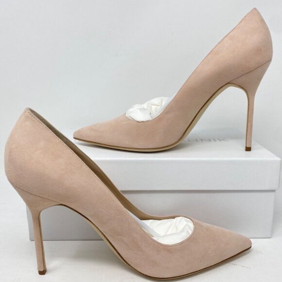Manolo Blahnik BB 105 Pointy Toe Pump Suede Daim Nude Pumps - Picture 1 of 12